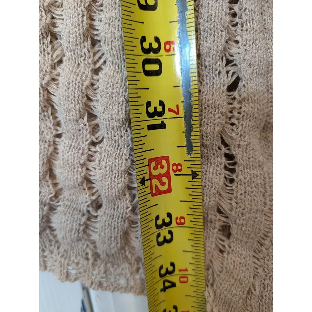 Free People Bonnie Sweater Tunic Size Medium Tan Crochet Knit Cover Up Boho